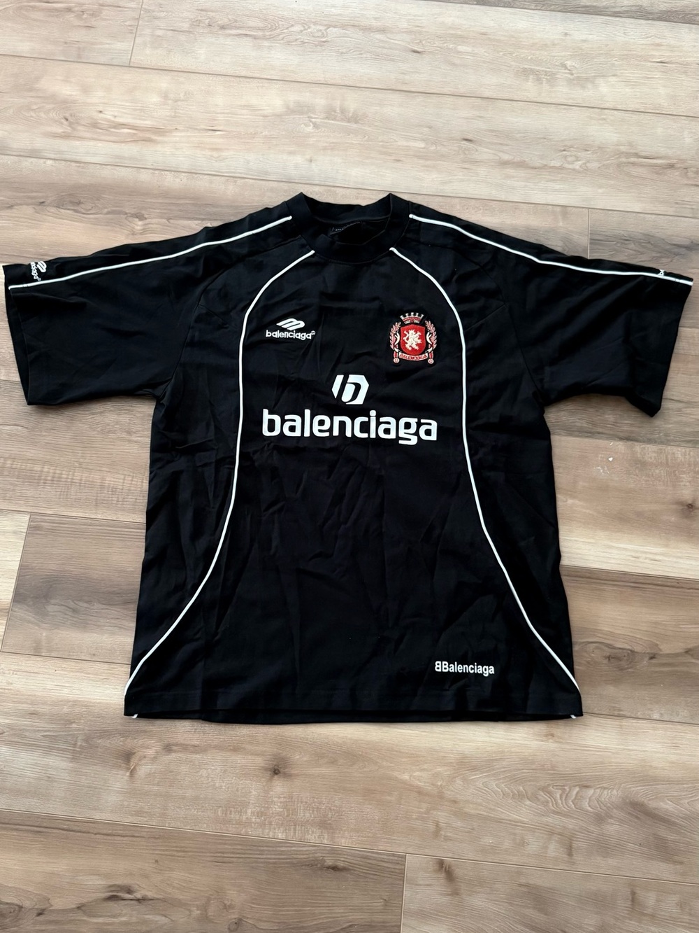 Balenciaga style Black Short-Sleeve Logo Sports Jersey with White Piping